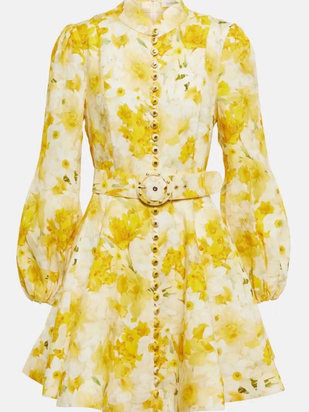 Zimmermann Wonderland Yellow Floral Linen Button Front Mini Dress Size 3